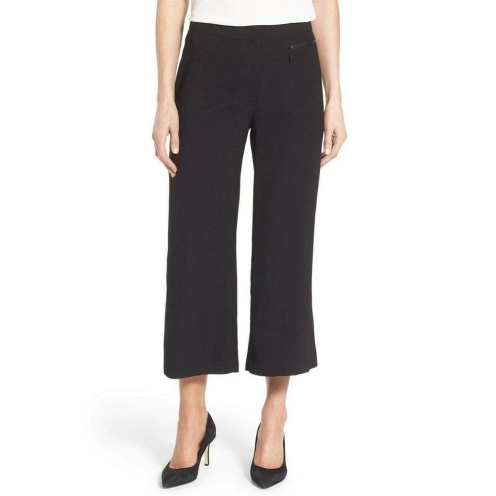 Vince Camuto Black Cropped Wide-Leg Ankle Pants Front Zip Work Business Casual
